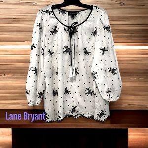 Lane Bryant Peasant Top with embroidery, Size 18, 100% Cotton